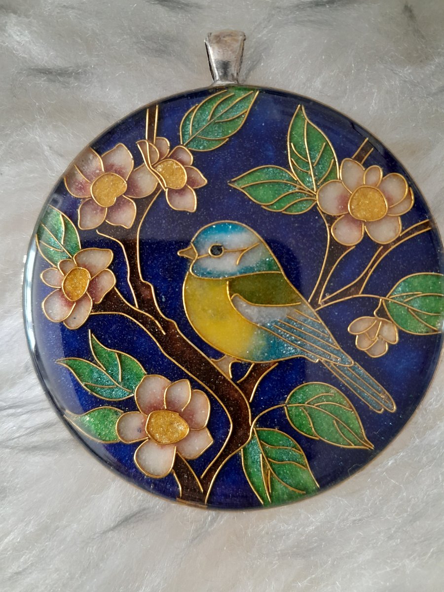 Blue Tit pendant. Cloisonne Style