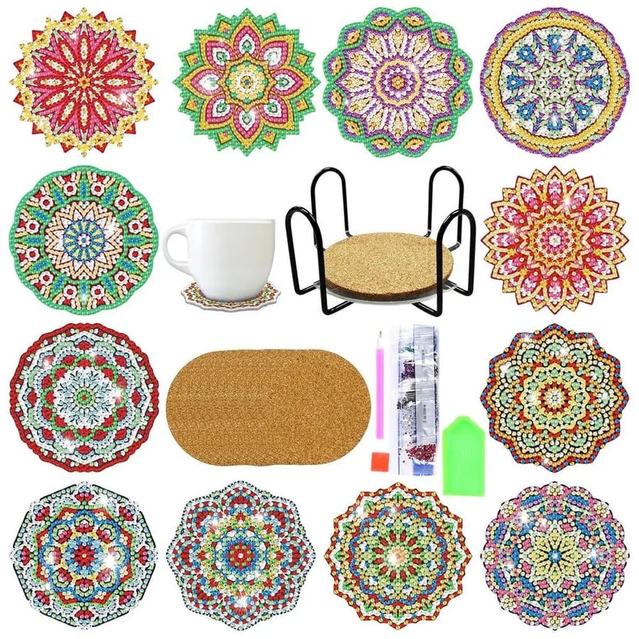 12pcs 5D Diamond Art Coasters Assorted Mandala Medallion Coasters DIY Diamond Co