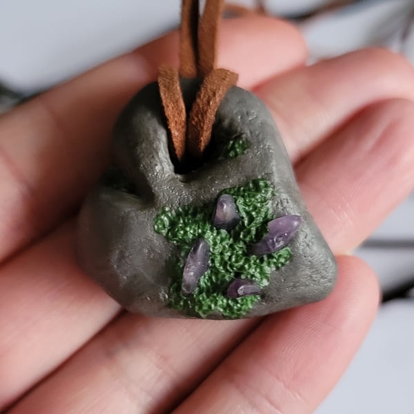Polymer Clay Pendant, Realistic Stone Necklace, Amethyst Gemstone Jewellery
