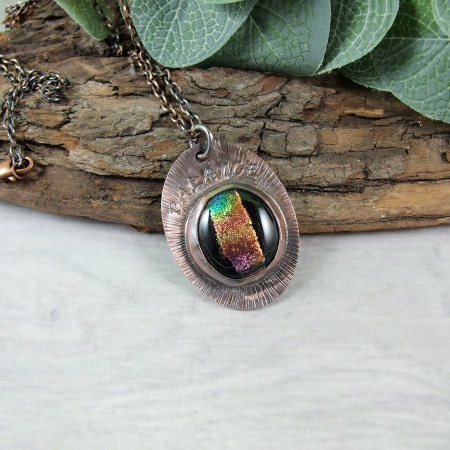 Dichroic Glass and Copper Balance Necklace. Artisan Pendant
