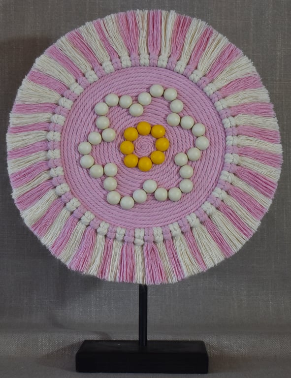 "Ntombi 2" Pink & Off White Macrame, Fibre, Mandala, Wall Hanging Art