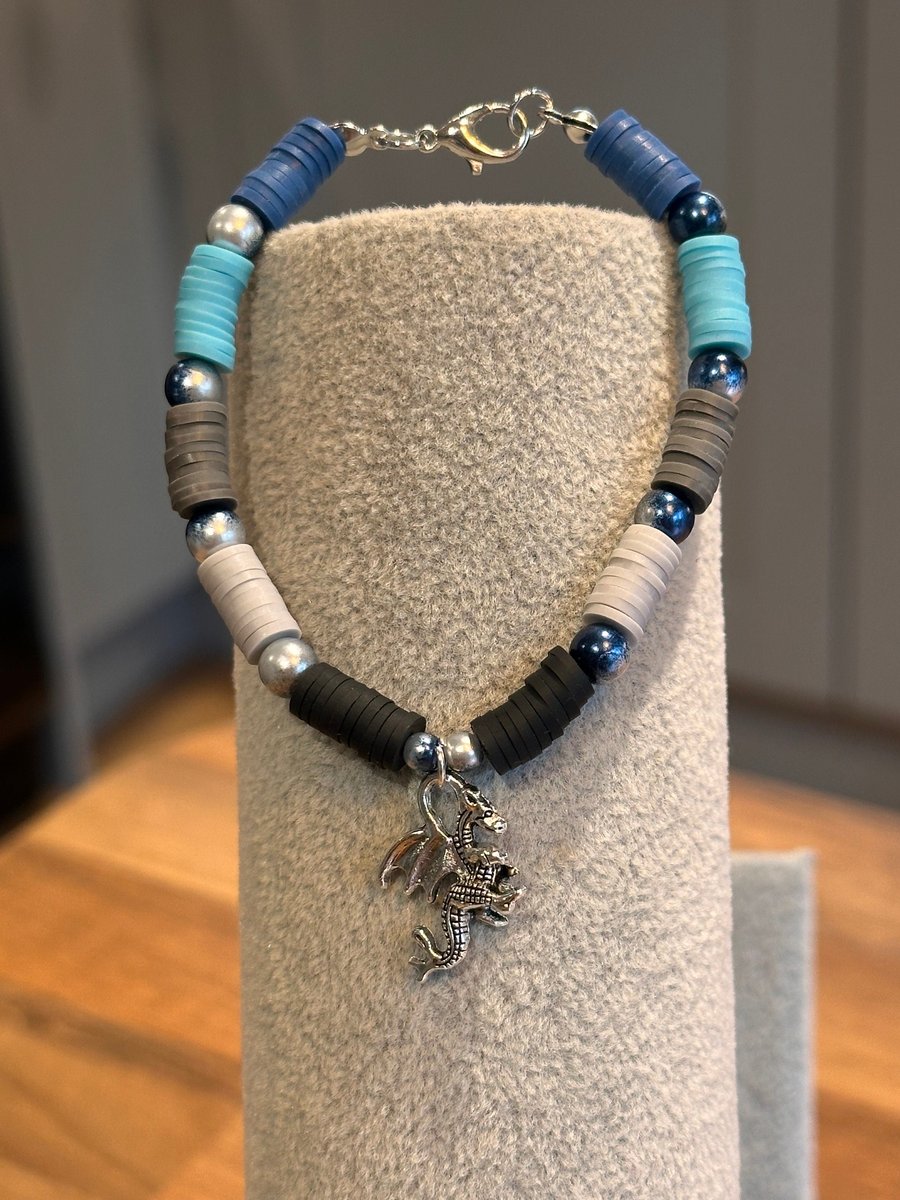Unique Handmade bracelet with charms - mystical dragon
