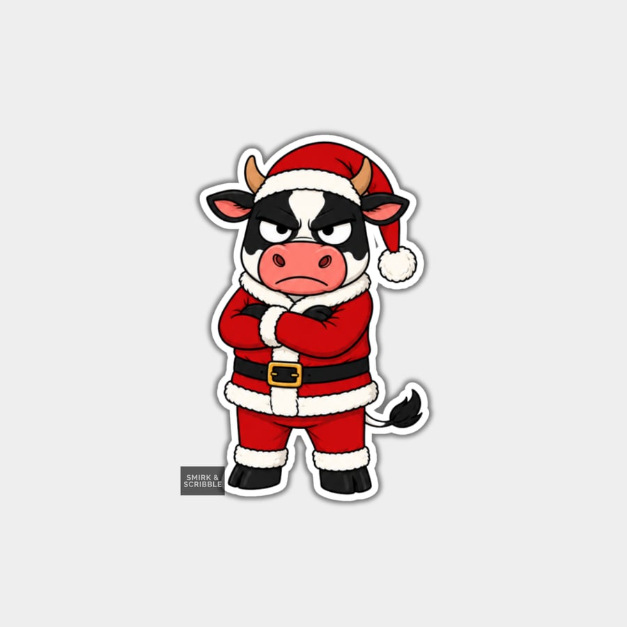 Unique Funny Christmas Sticker Xmas Decal - Grumpy Cow