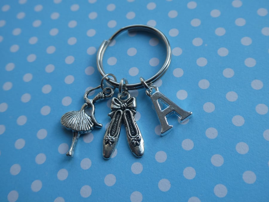 Ballerina initial charm keyring 