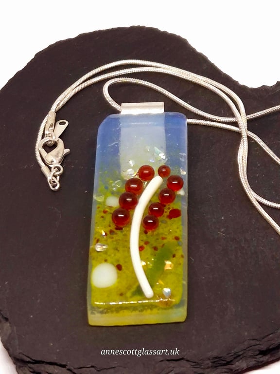 Handmade Fused Opaline Glass Pendant Necklace Poppy-field Red Arum