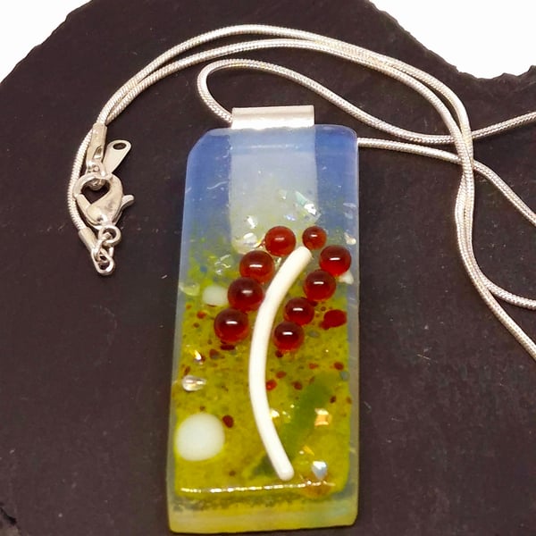 Handmade Fused Opaline Glass Pendant Necklace Poppy-field Red Arum