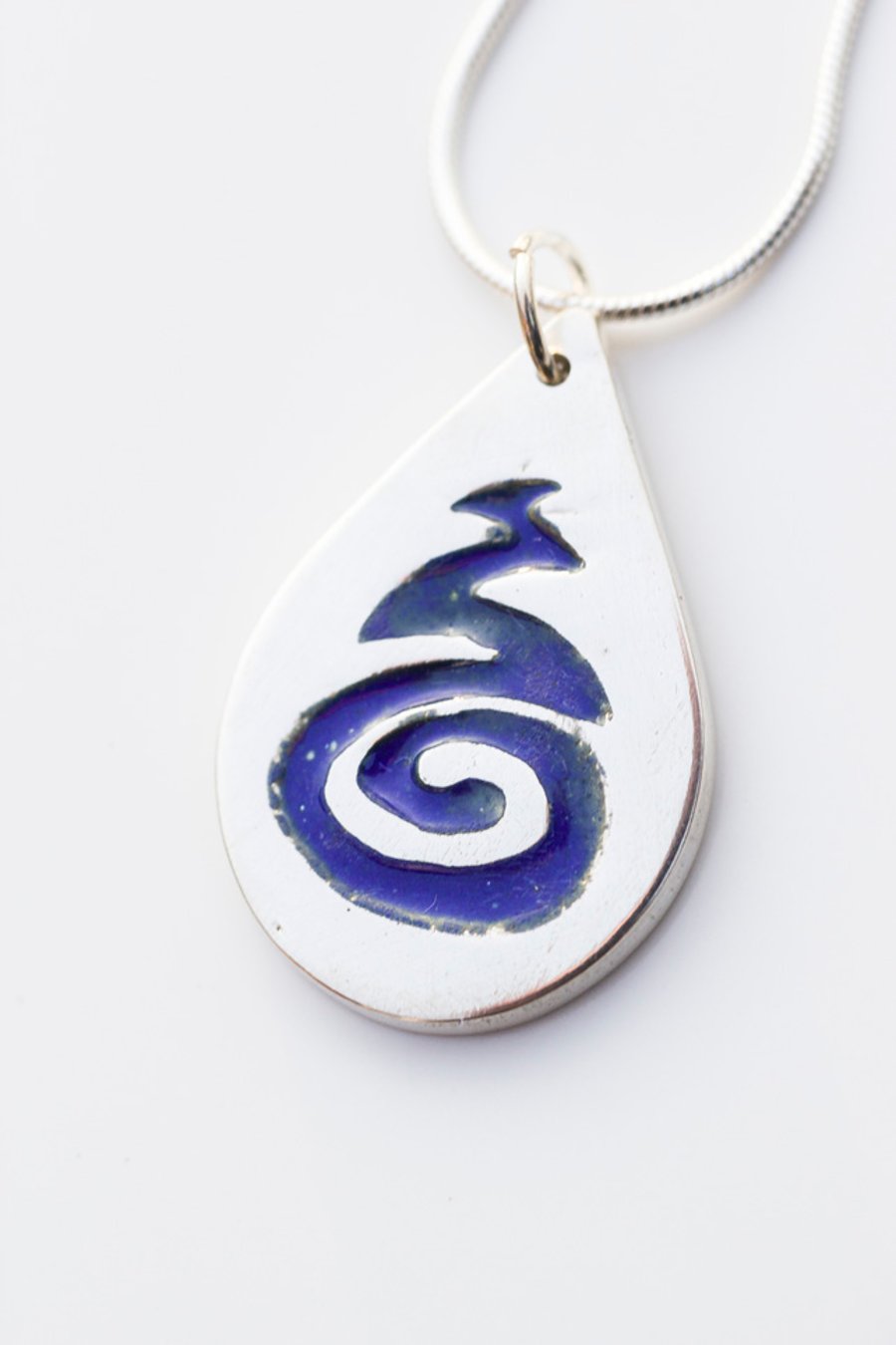 Blue enamelled 'lightning' teardrop pendant
