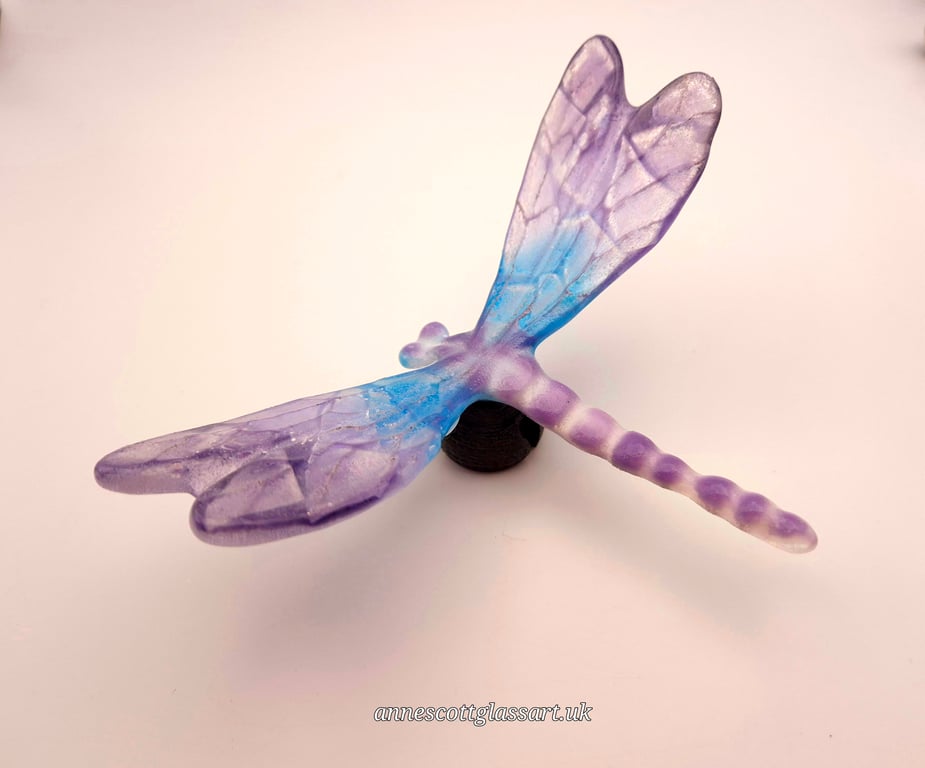 Handmade Fused Glass Dragonfly Garden Stake “Dorothy “