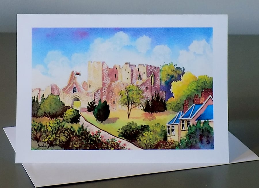Art Greetings Card, Oystermouth Castle, Mumbles, Wales, Blank, A5