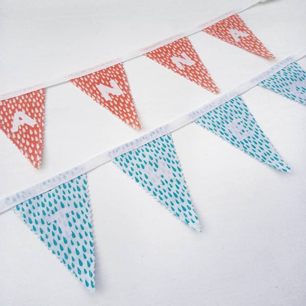 Mini Personalised Bunting in Kingfisher Blue or Amber