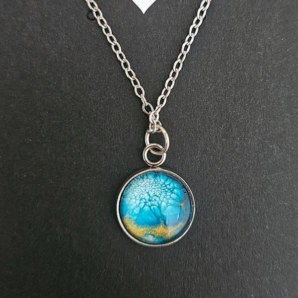 Blue paint pour necklace
