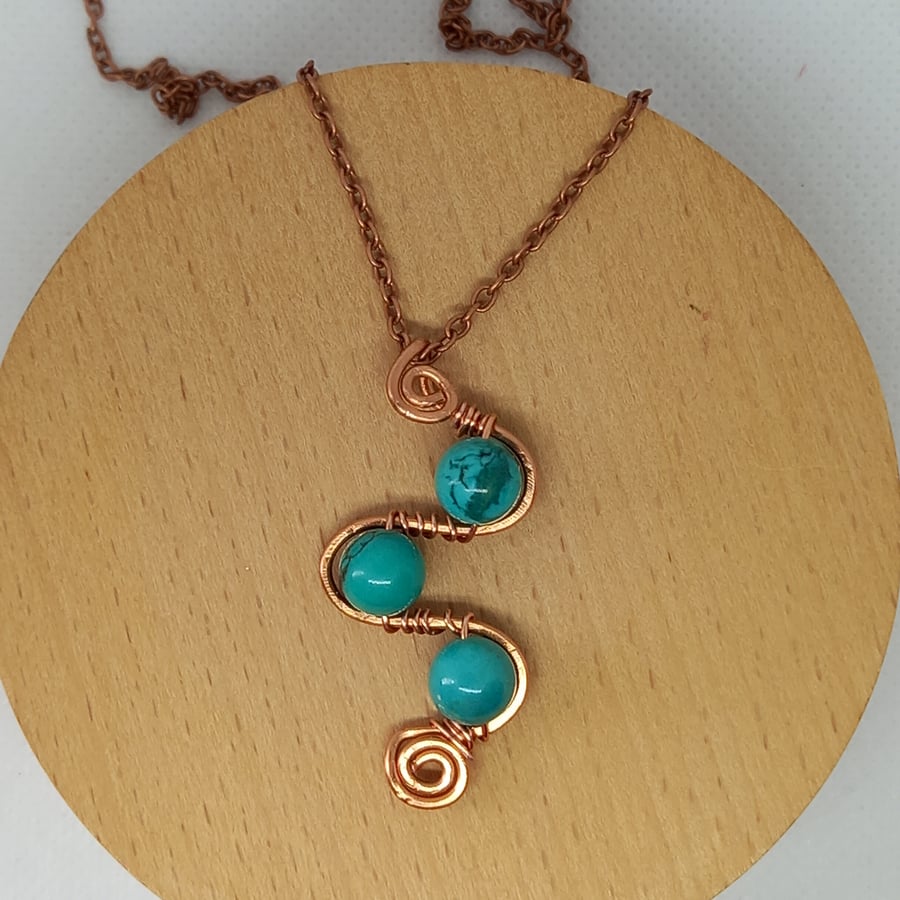 Turquoise and Copper Loop Pendant