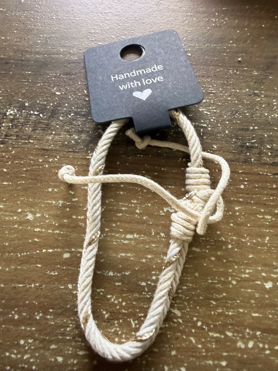 Handmade Cream Macrame Bracelet with Gold Accent Thread