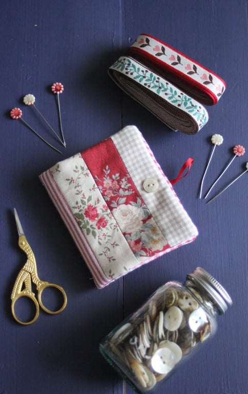 Patchwork stripe needle case made from Tilda fabrics