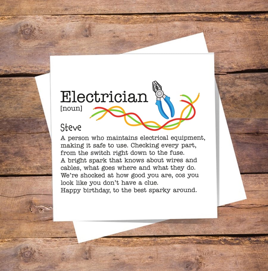 Electrician Definition Card - Funny birthday, personalised
