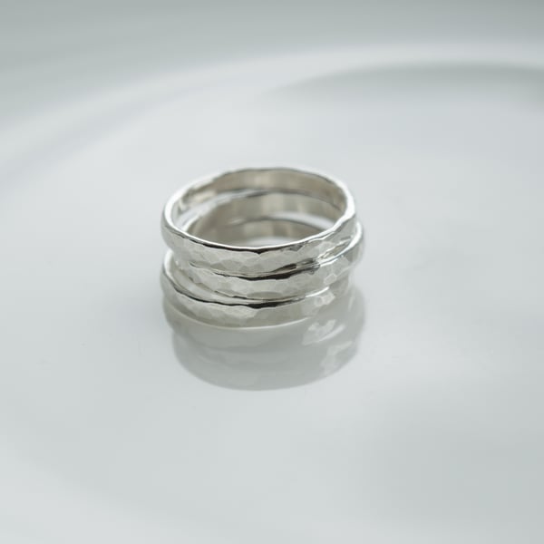 Set of 3 Argentium .940 Hammered Stacker Rings