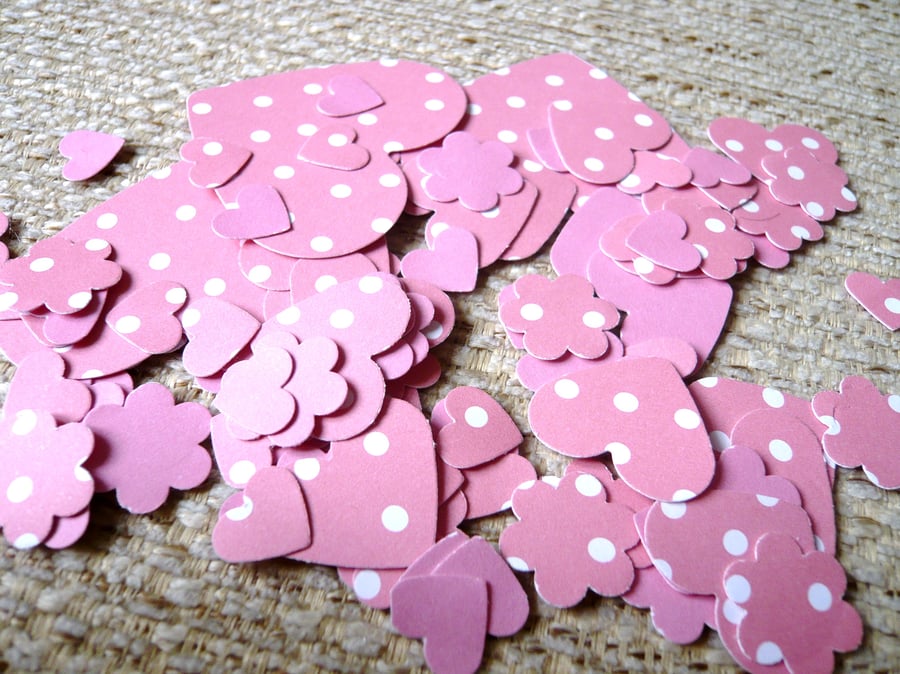 Pink Spotty Heart and flower Confetti