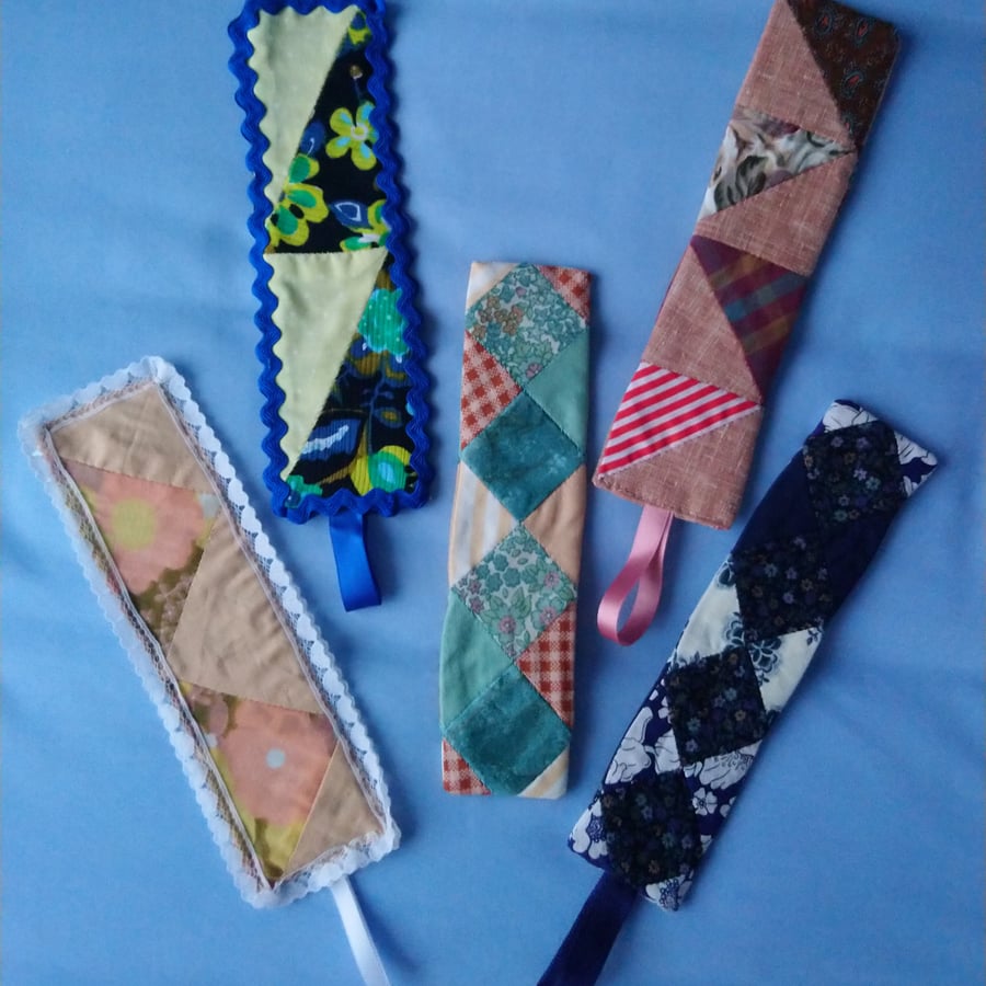 Patchwork fabric bookmarks. Gift for book lover. Stocking filler. .  