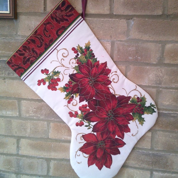 Red Poinsettia Christmas Stocking