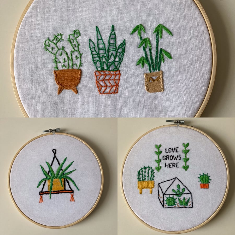 3 hoop hand embroidered pictures Cactus & succulent plants 