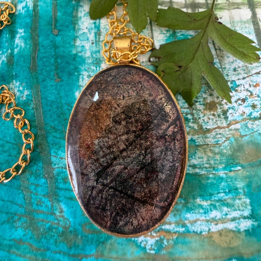 Botanical Art Pendant, wearable artwork pendant copper tones