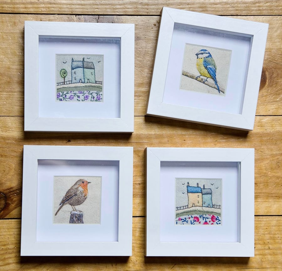 Fabric pictures - set of 4 framed, 3d fabric pictures