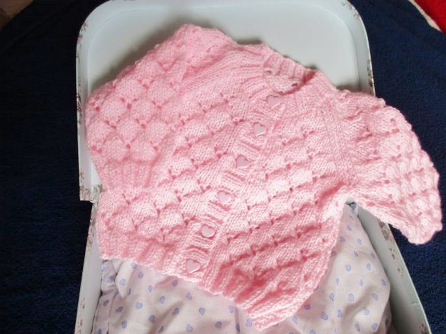 16" Pink Round Neck Lace Cardigan