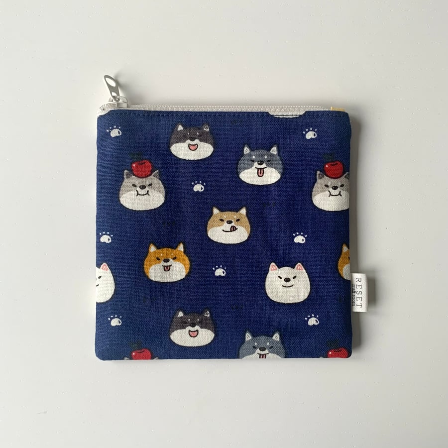 Cute doggy shiba Inu fabric zipped bag, coin purse, pouch bag, makeup bag, 