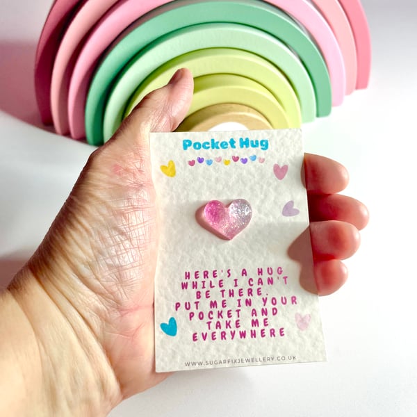 Pink Pocket Hug Love Heart Keepsake Token Letter Box Gift