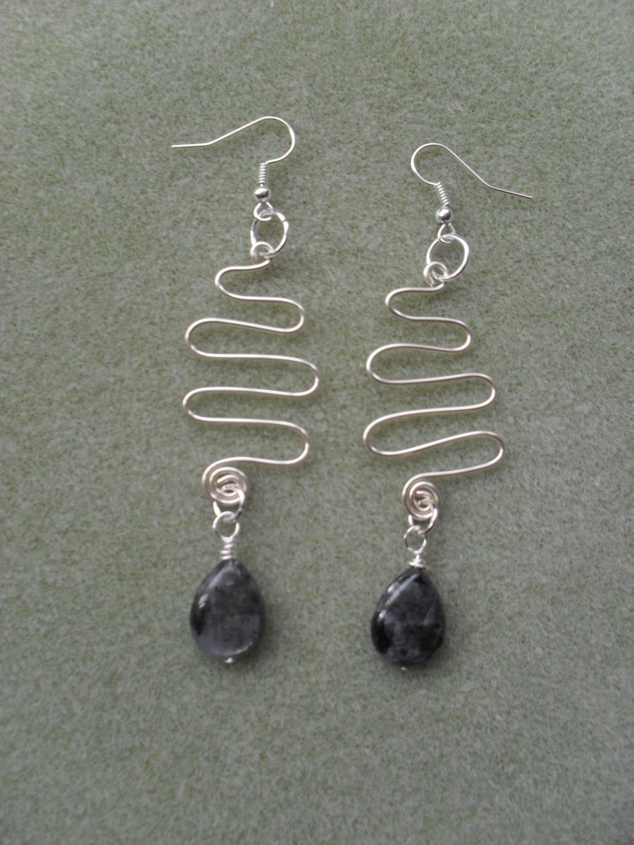 Larvikite and Wire Earrings