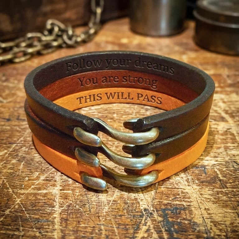 Personalised Leather Bracelet with Hidden Secret Message - Gifts Boxed