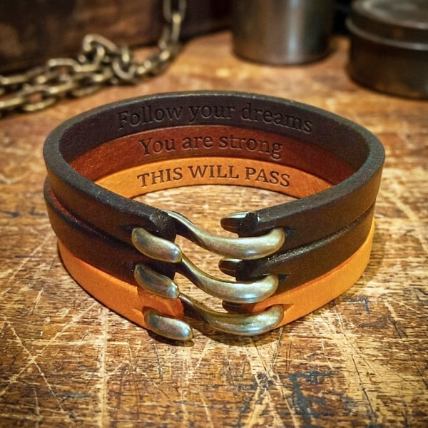 Personalised Leather Bracelet with Hidden Secret Message - Gifts Boxed