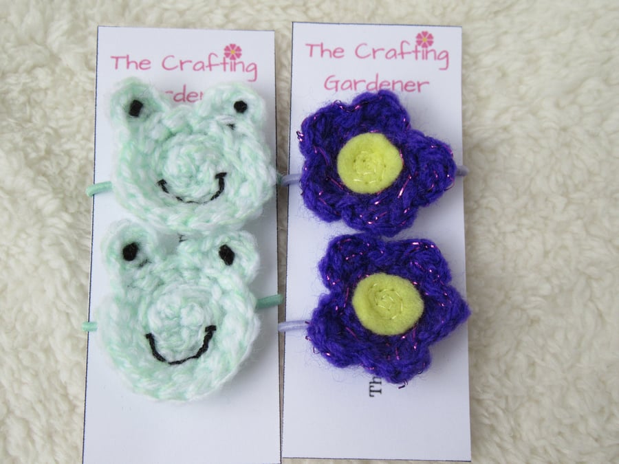 Frog and flower toddler hair bands