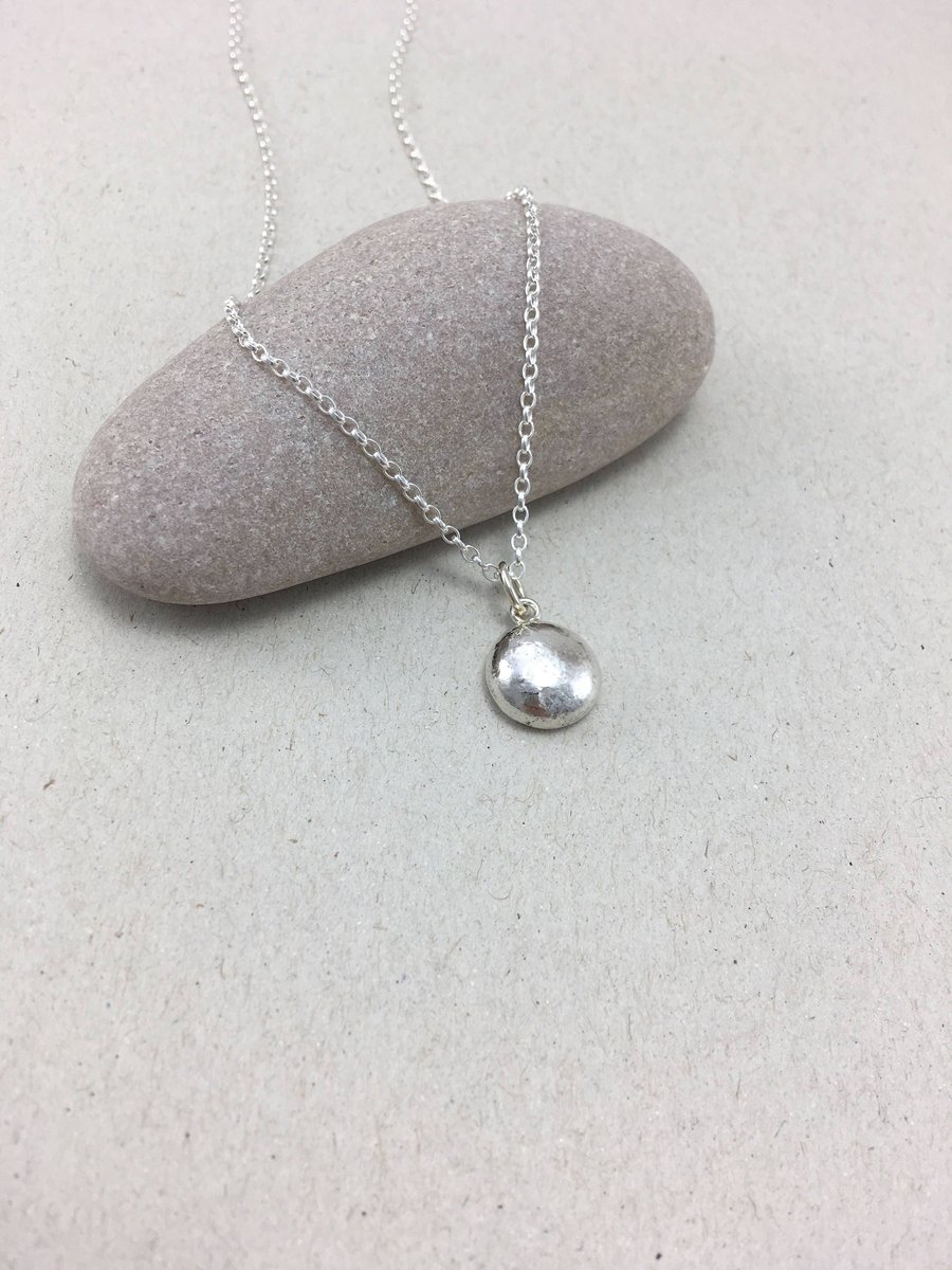 Sterling Silver Pebble Necklace, British Silver Nugget Pendant