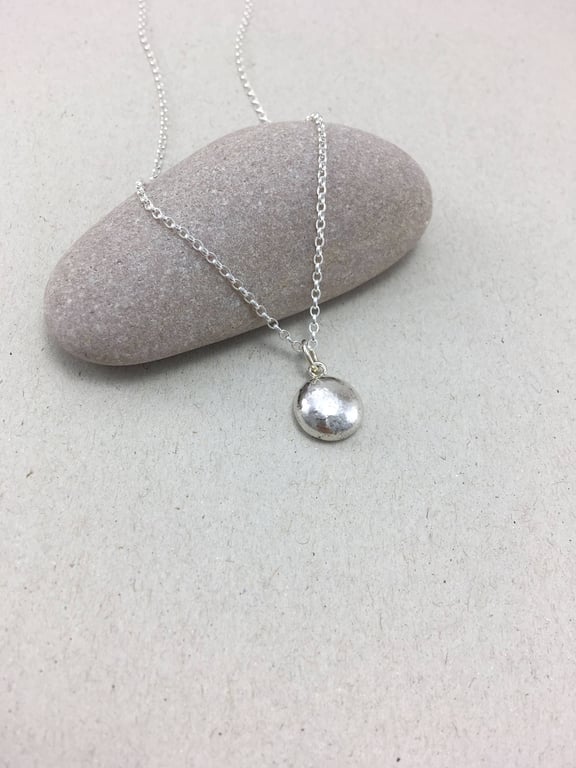 Sterling Silver Pebble Necklace, British Silver Nugget Pendant