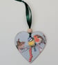 Christmas Wooden heart hanging decoration featuring a robin, bluetit and wren - Image 2