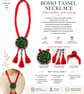 Handmade Boho Beaded Tassel Necklace - Artisan Fabric Pendant - Statement Textil
