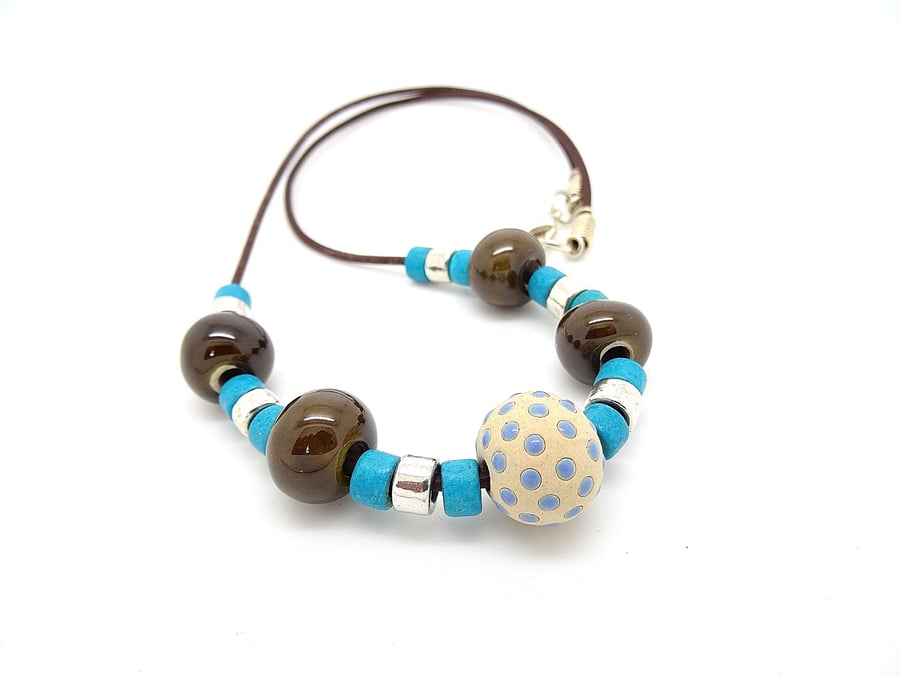 Turquoise and Brown Ceramic Necklace