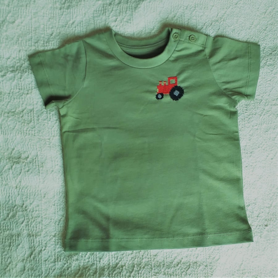 Tractor T-shirt age 9-12 months, hand embroidered