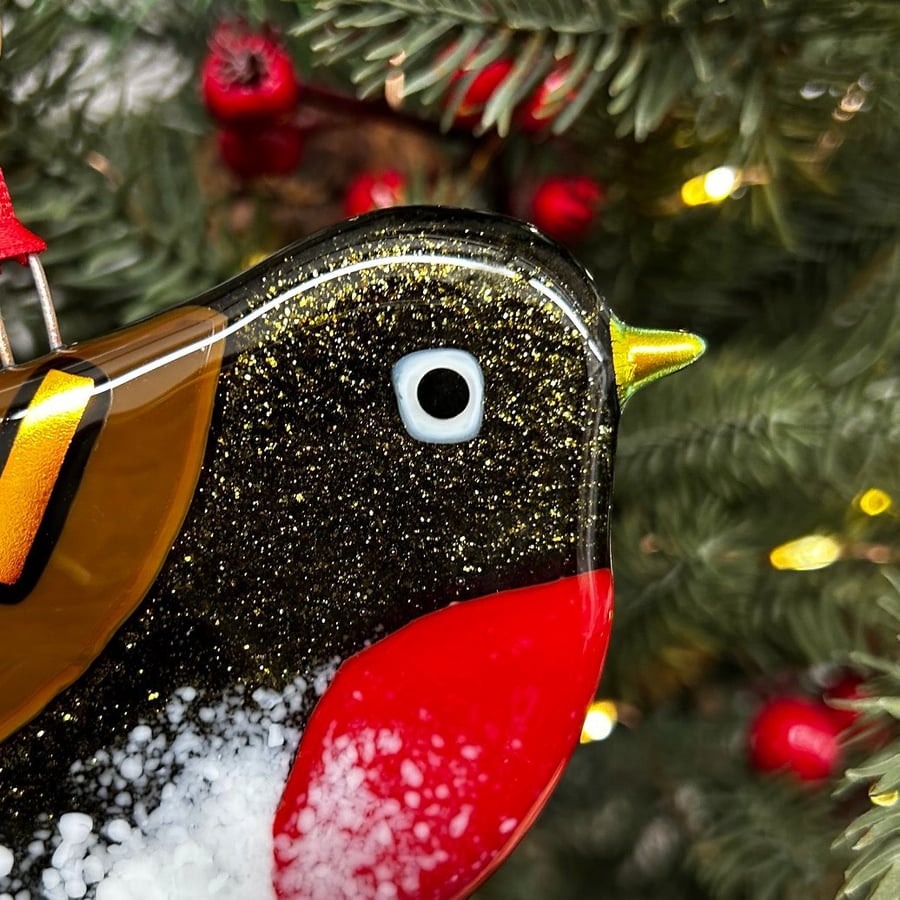 Sparkly Fused Glass Robin