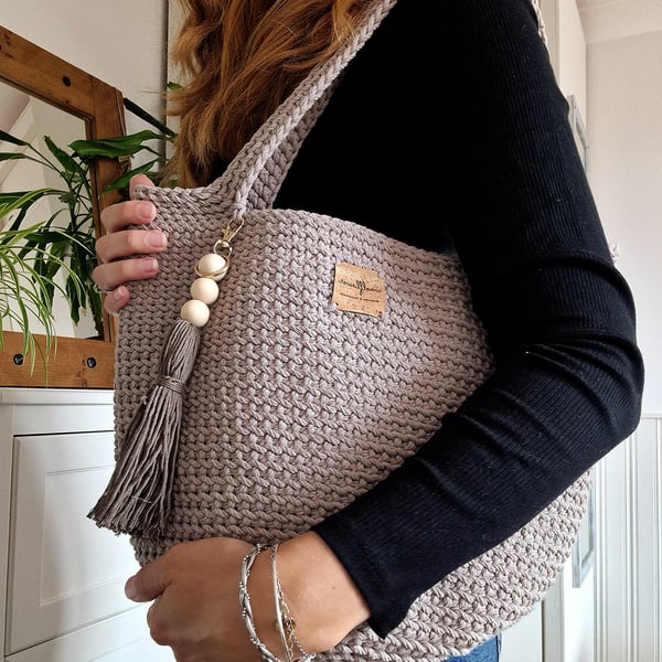 Light Grey Crochet Shoulder Bag