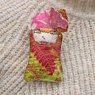 Rose, original printed and embroidered textile brooch