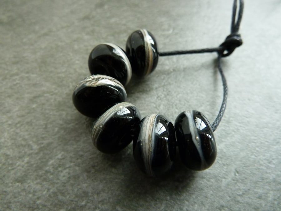 lampwork glass beads, black wrapped set