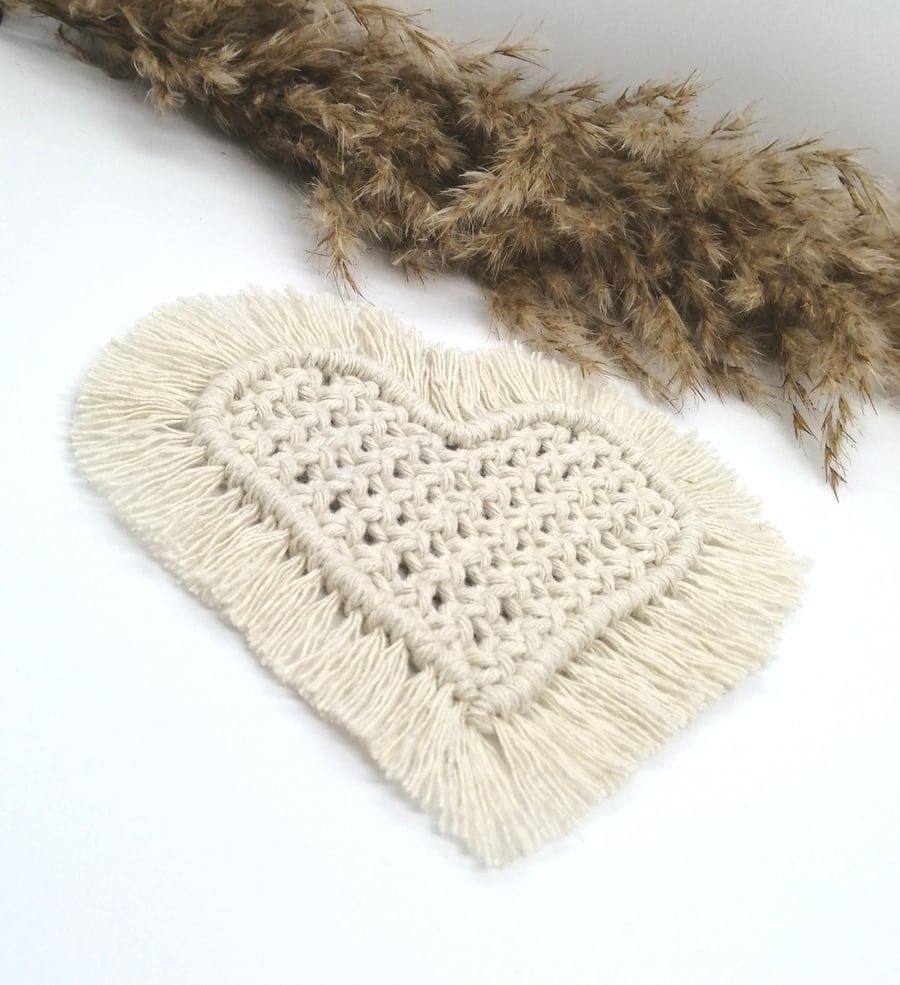 Set of 2 Heart Shaped Macrame Coasters