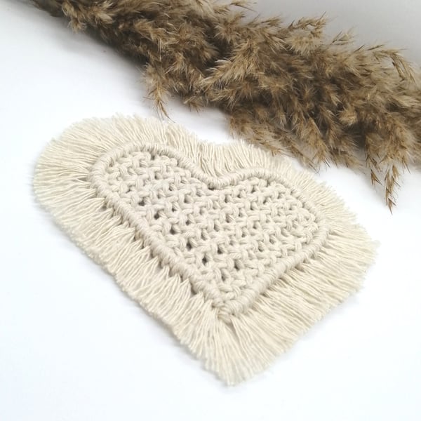 Set of 2 Heart Shaped Macrame Coasters