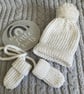 Hand Knitted Baby Hat & Mittens (0-6 months) - Image 1