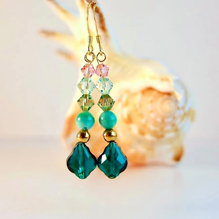 Baroque Emerald Crystal Earrings - Handmade Gift, May Birthday, Anniversary