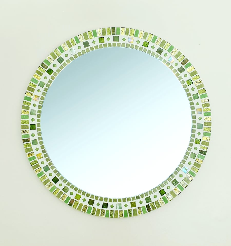 Green Mosaic Mirror - Bathroom Mirror - Round Wall Mirror
