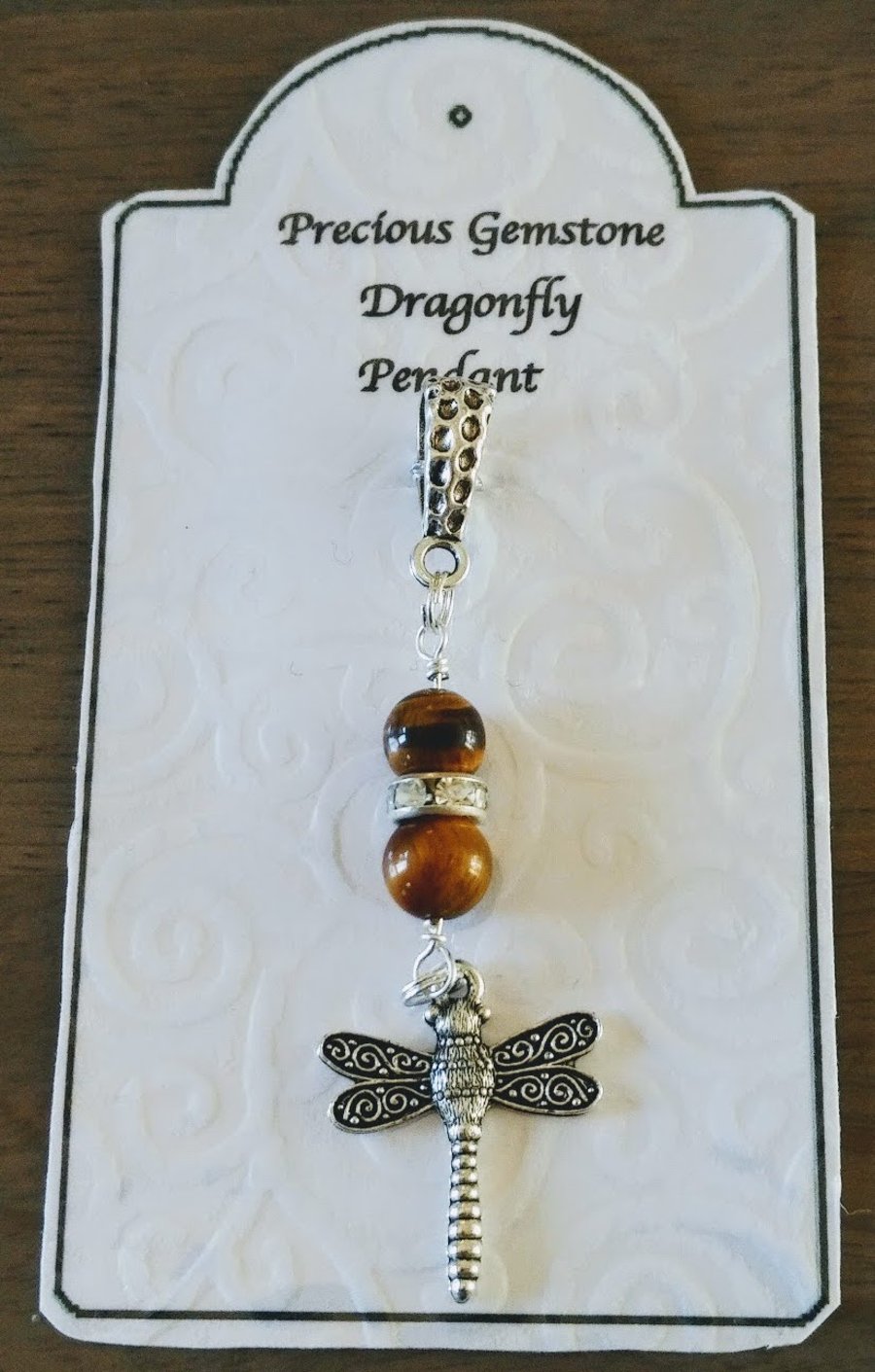 Dragonfly pendant with tiger eye gemstones