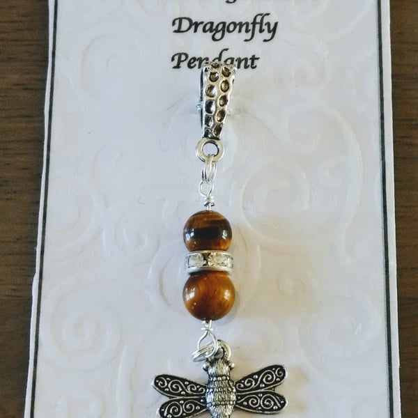 Dragonfly pendant with tiger eye gemstones